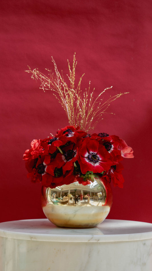 Red Flower, Gold Heart Arrangement