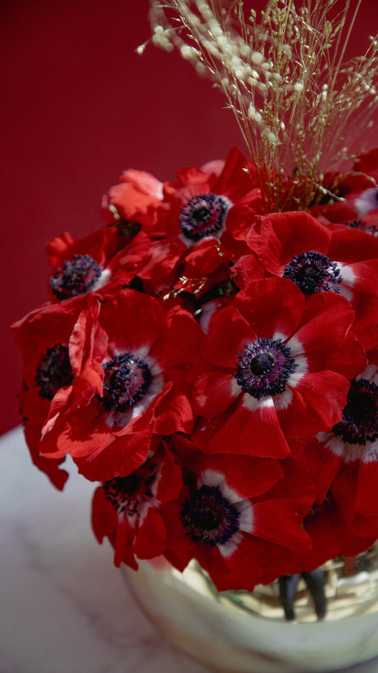 Red Flower, Gold Heart Arrangement